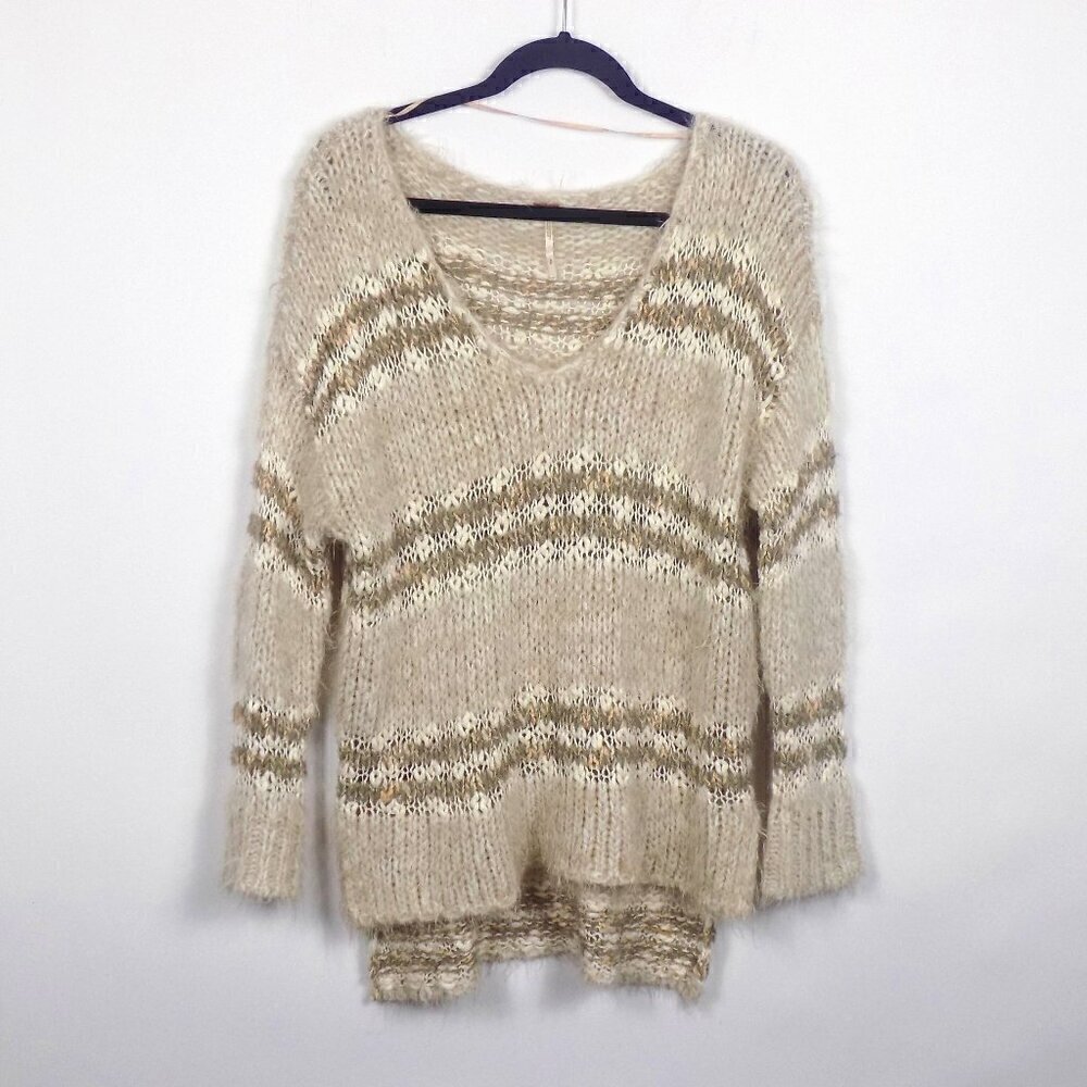 Free People Pullover Layering Sweater Hi-Lo Linus Size S Beige Soft Cozy Knit